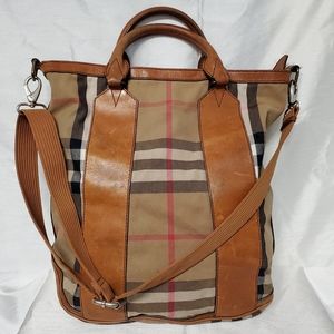 Burberry Nova Check Leather Canvas Tote Handbag